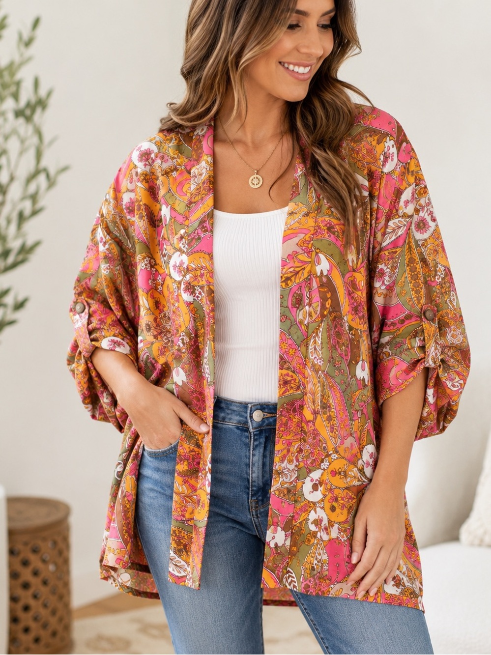 NWT Gianni Bini Paisley Oversized Button Down Tunic Shirt Small